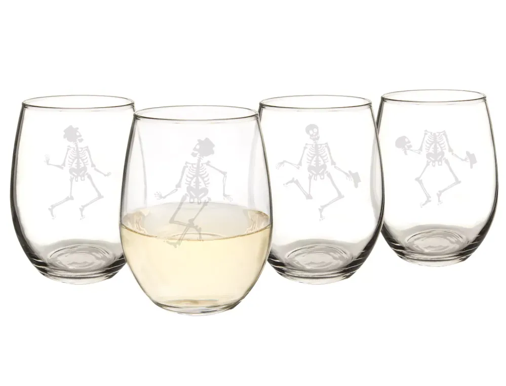 Cathy's Concepts 21oz 4ct Halloween Skeleton Stemless Wine Glasses