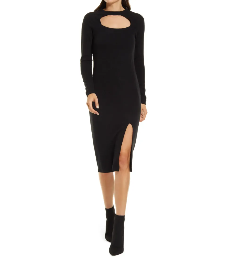 Chelsea28 Mock Neck Cutout Long Sleeve Midi Sweater Dress