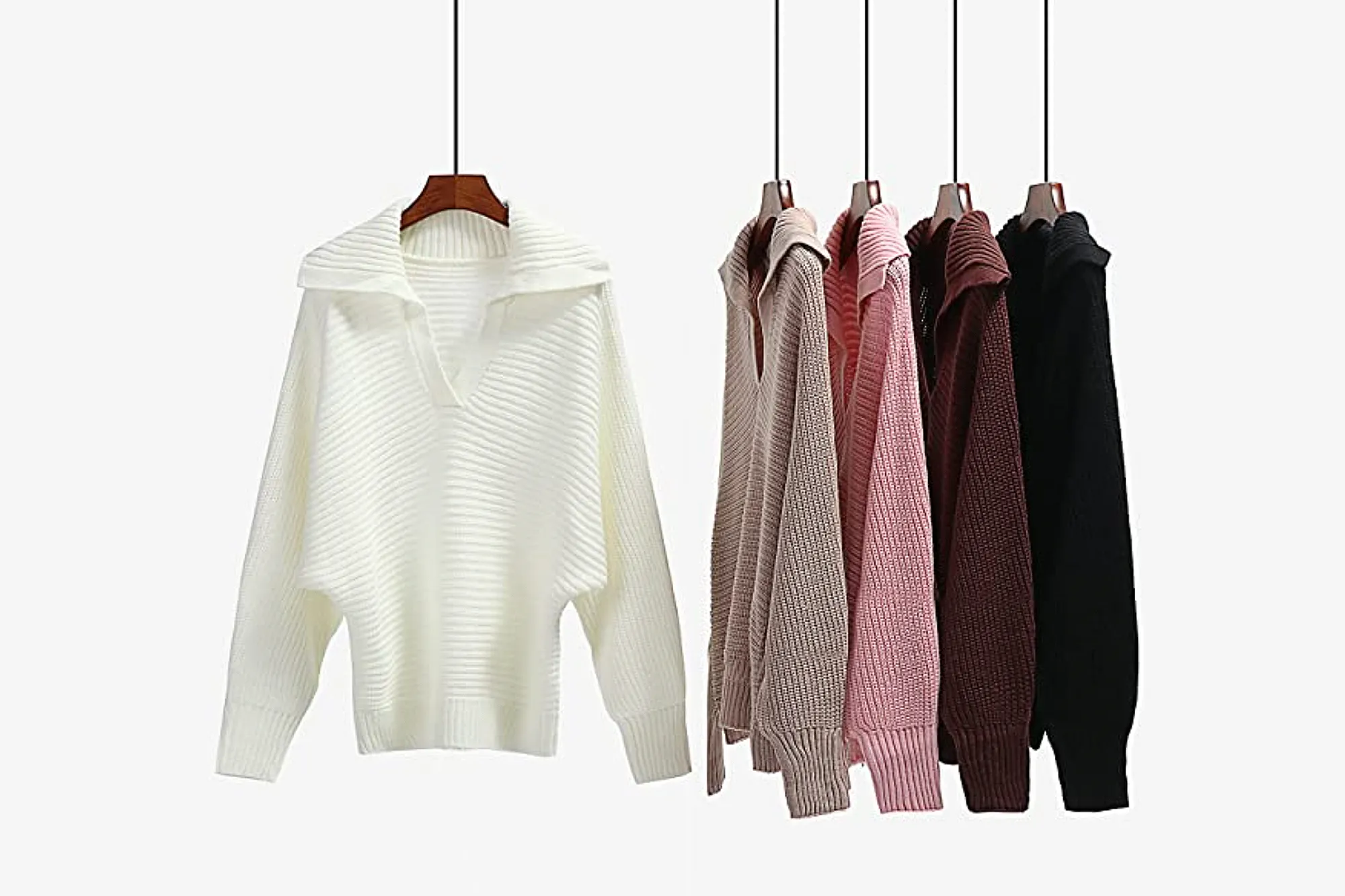 ECOWISH Women's Knit V Neck Pullover Long Sleeve Sweater