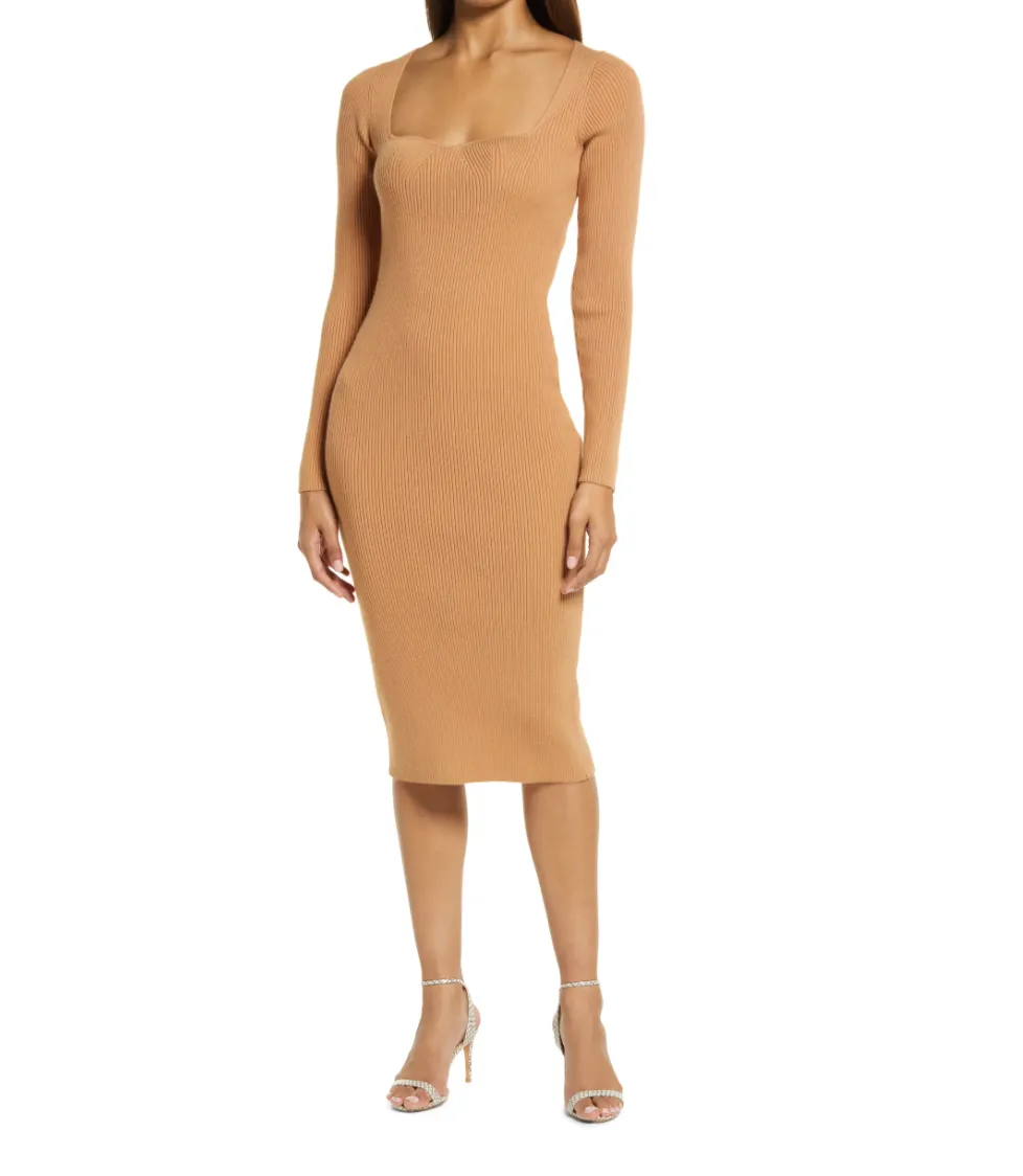 Fourteenth Place Sweetheart Neck Rib Sweater Dress