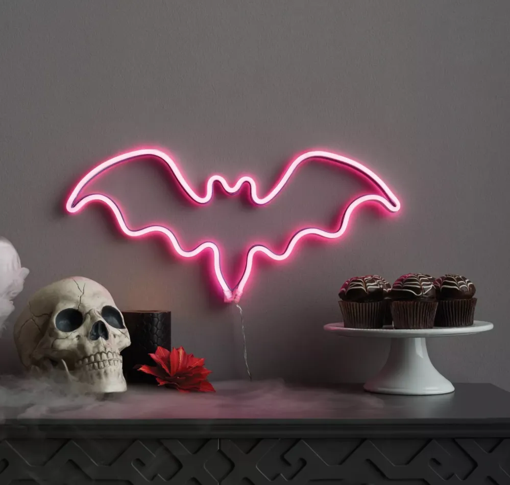 Hyde & EEK! Boutique&trade; LED Lighted Faux Neon Steady-on or Flickering Bat Halloween Novelty Silhouette Purple