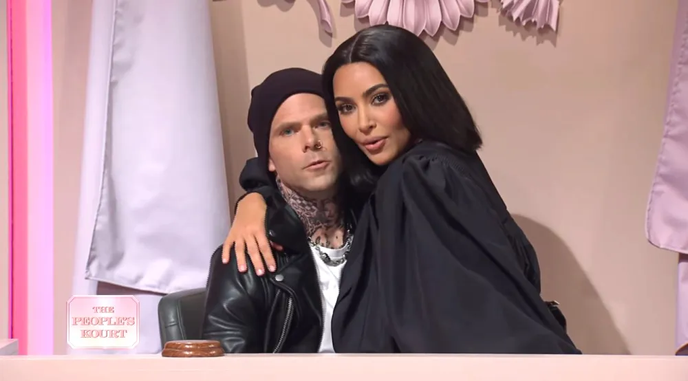 Kim Kardashian Trolls Sister Kourtney, BF Travis Barker in 'SNL' Sketch With Kris Jenner and Khloe