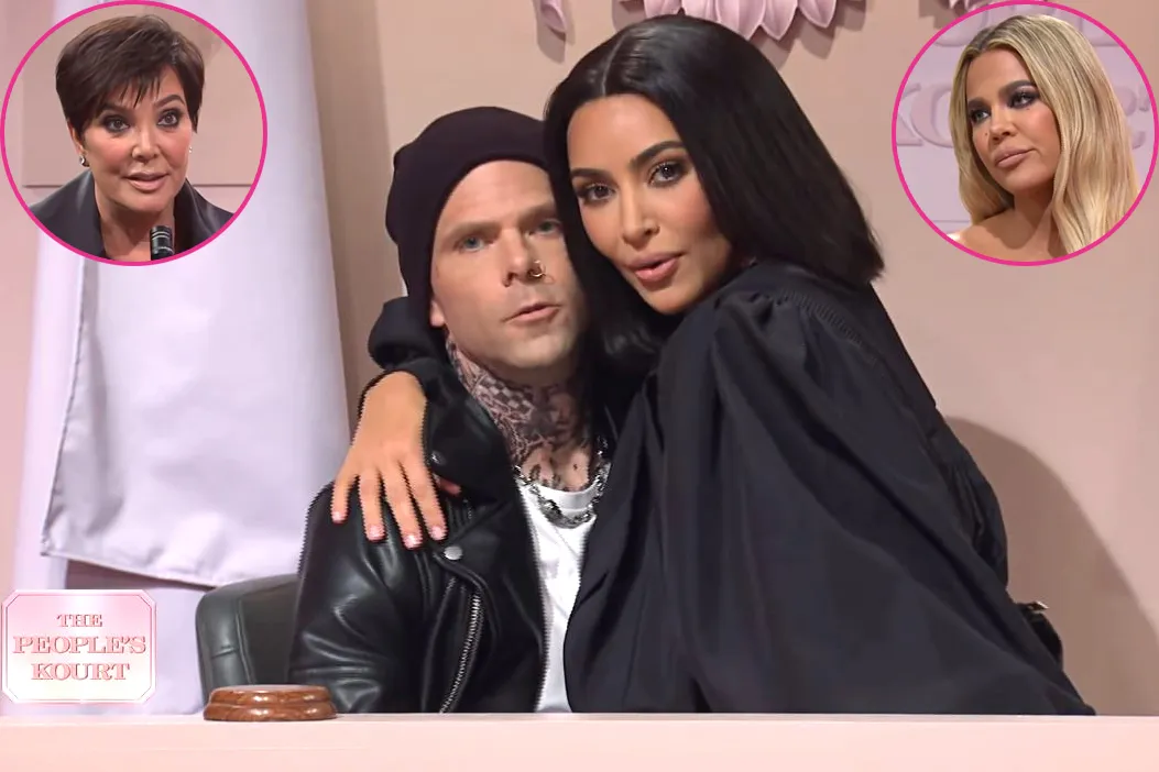 Kim Kardashian Trolls Sister Kourtney, BF Travis Barker in 'SNL' Sketch With Kris Jenner and Khloe