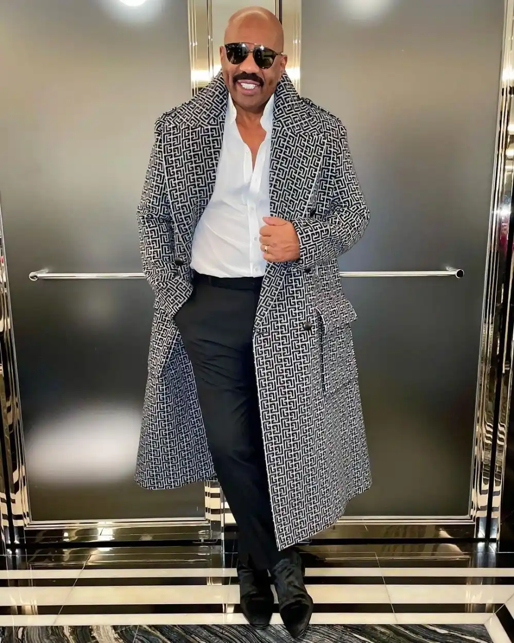Leather Pants Metallic Suits The Internet Is Losing It Over Steve Harvey&rsquo;s New Wardrobe