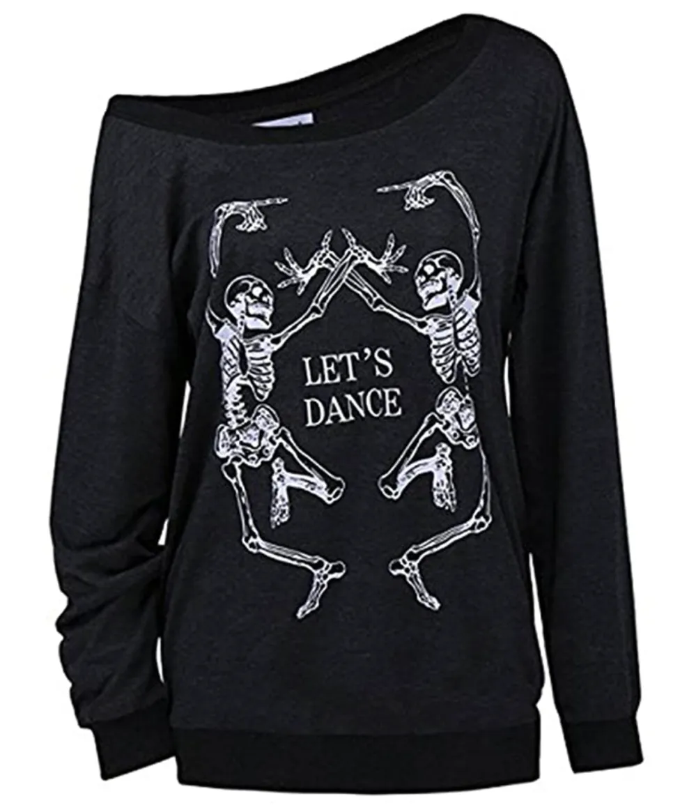 LuFeng Women's Halloween Off Shoulder Skeleton Long Sleeve Sweatshirt