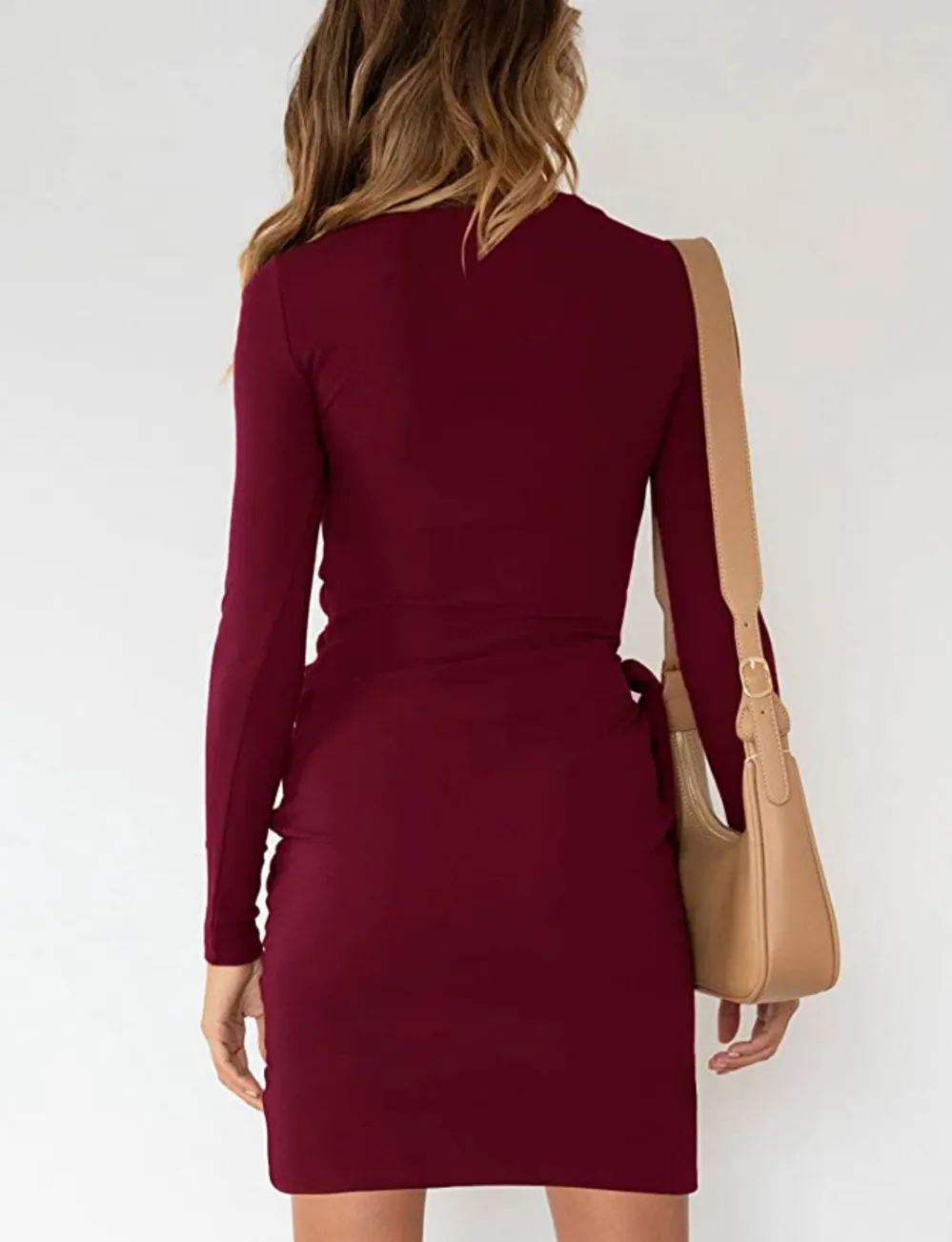 MEROKEETY Women's Long Sleeve Tie Waist Mini Dress