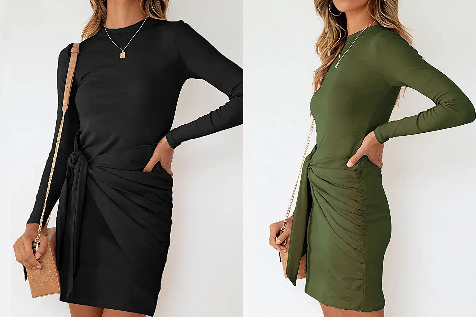 MEROKEETY Women's Long Sleeve Tie Waist Mini Dress