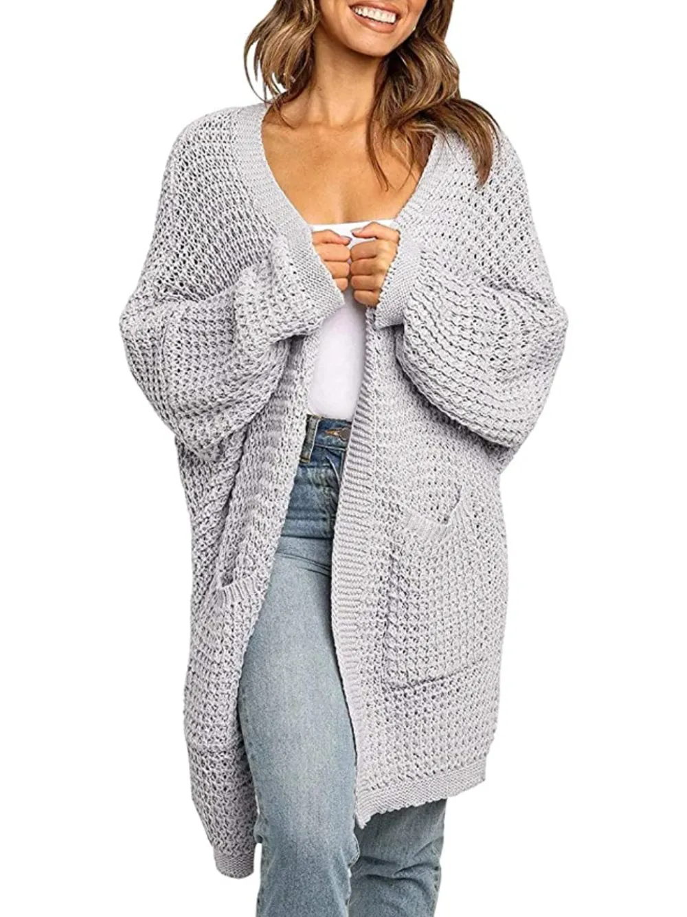 MEROKEETY Women's Oversized Batwing Sleeve Waffle Knit Sweater