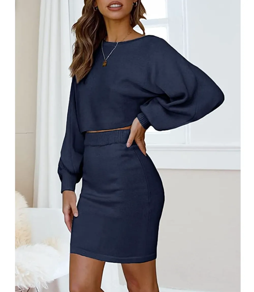 MEROKEETY Women's Puff Sleeve 2 Piece Knit Outfit