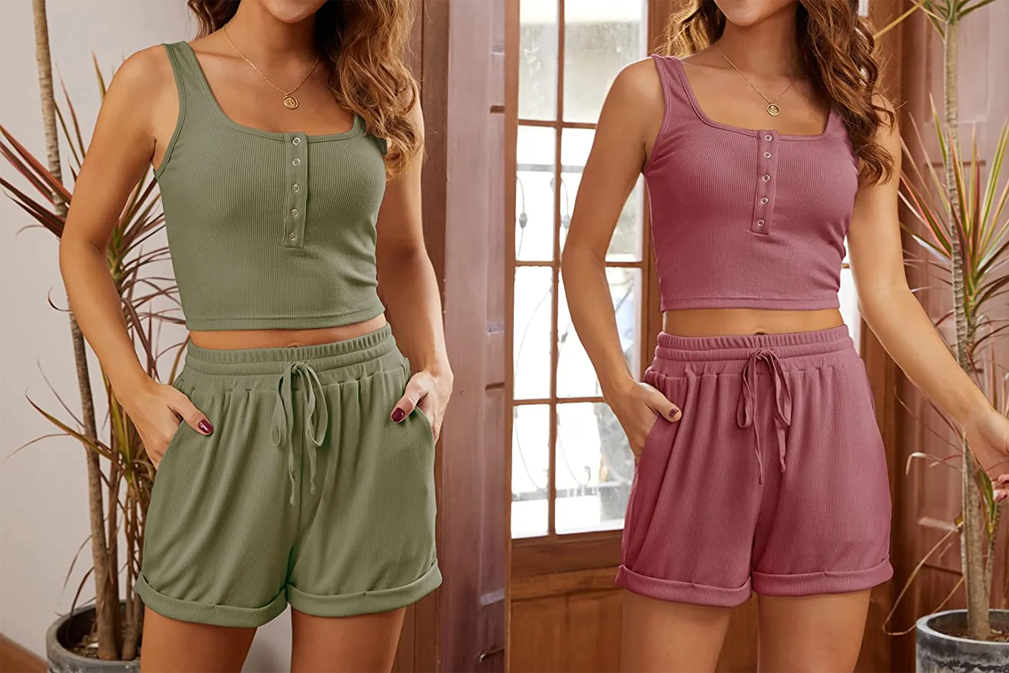 MEROKEETY Women's Ribbed Crop Top and Shorts Pajama Set
