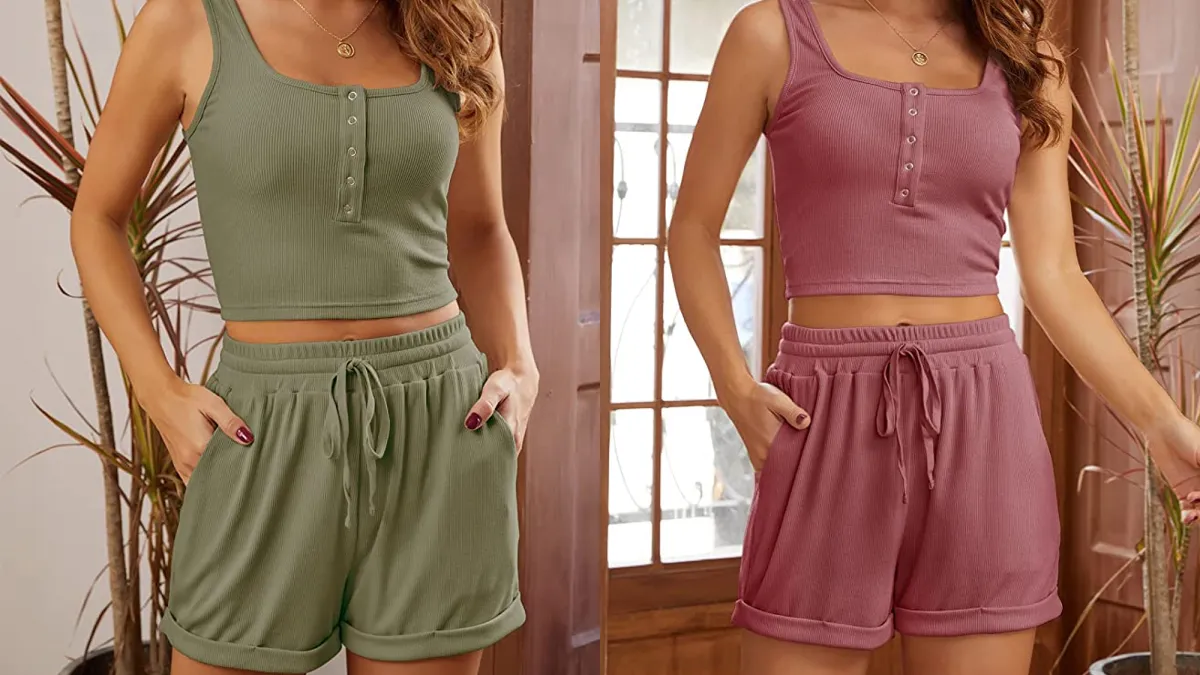 MEROKEETY Women's Ribbed Crop Top and Shorts Pajama Set