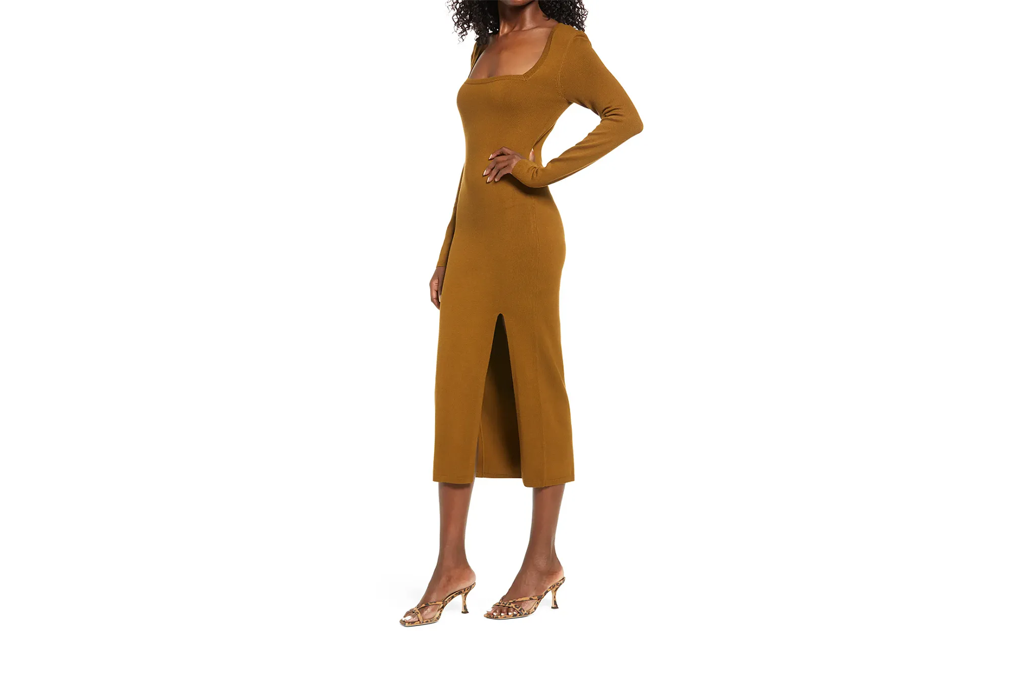 Open Edit High Slit Midi Sweater Dress