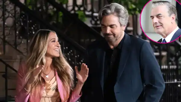 Sex and the City SATC And Just Like That Carrie Kissing New Man Sarah Jessica Parker Jon Tenney Promo