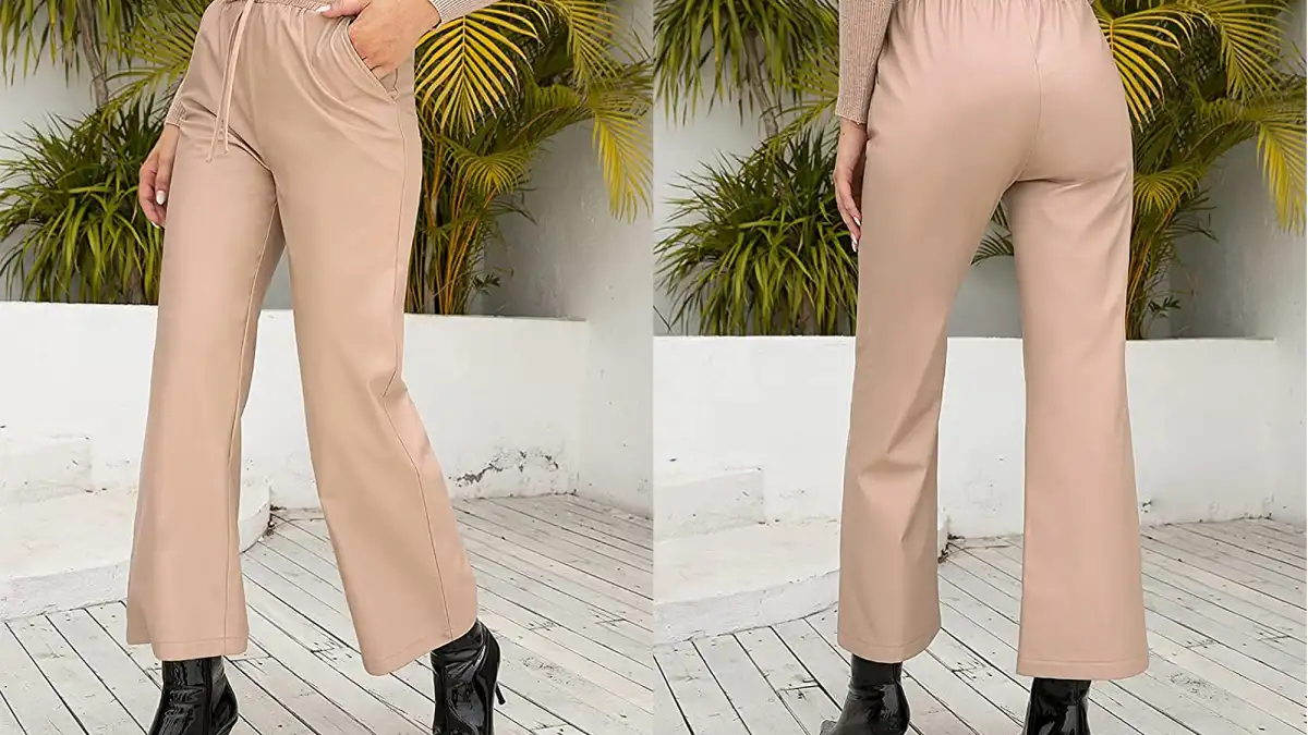 TAMEYA Women's High Waisted Straight Wide Leg Faux Leather Pants