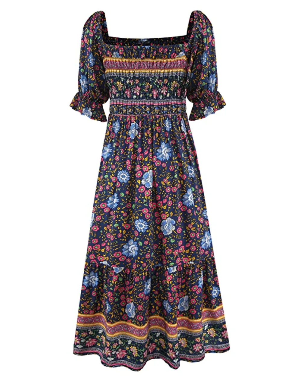 UIMLK Women's Square Neck Floral Midi Boho Dress