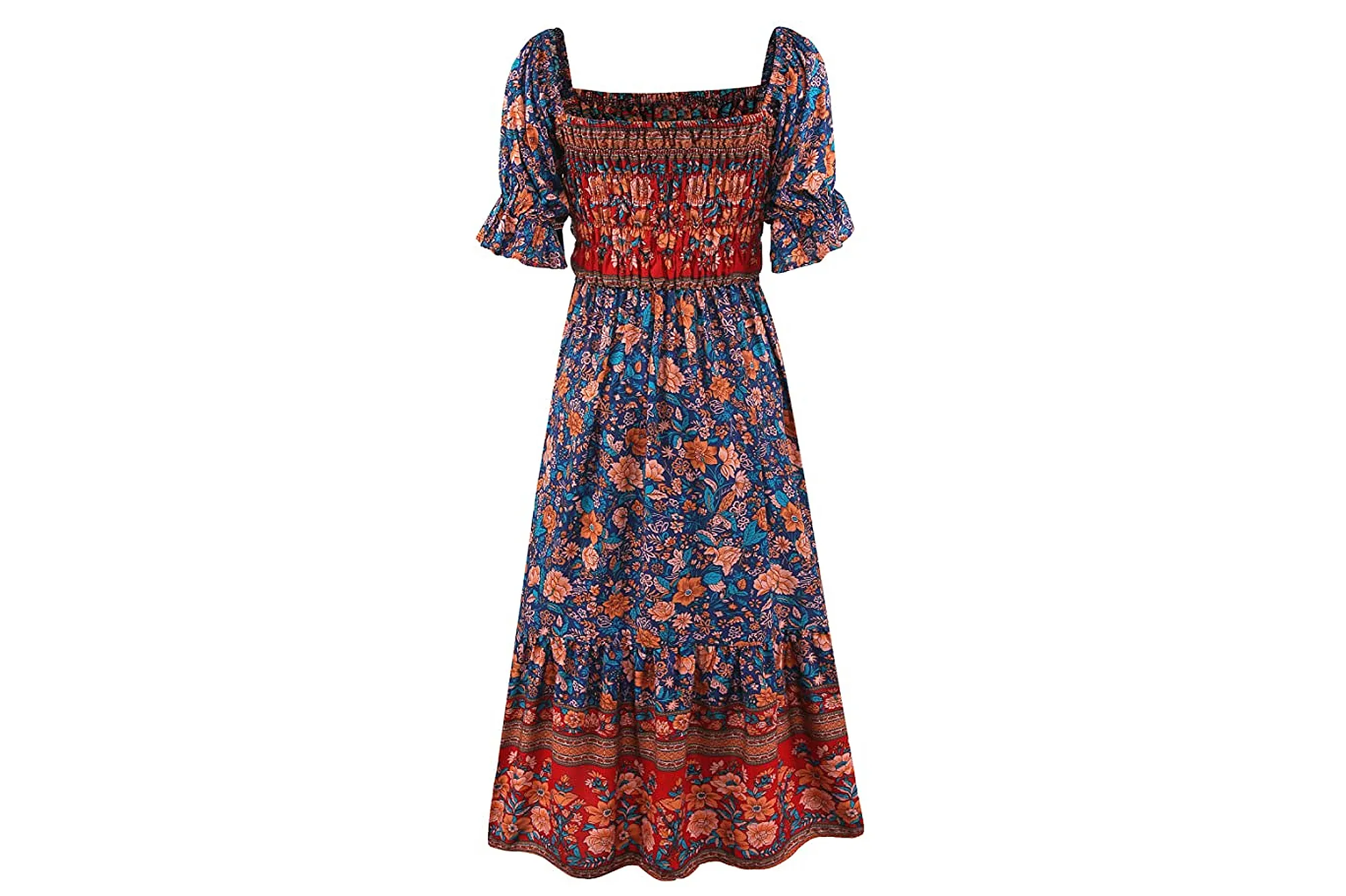 UIMLK Women's Square Neck Floral Midi Boho Dress