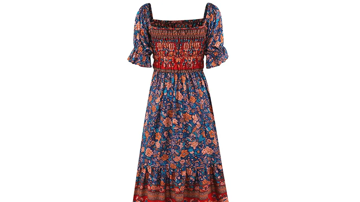 UIMLK Women's Square Neck Floral Midi Boho Dress