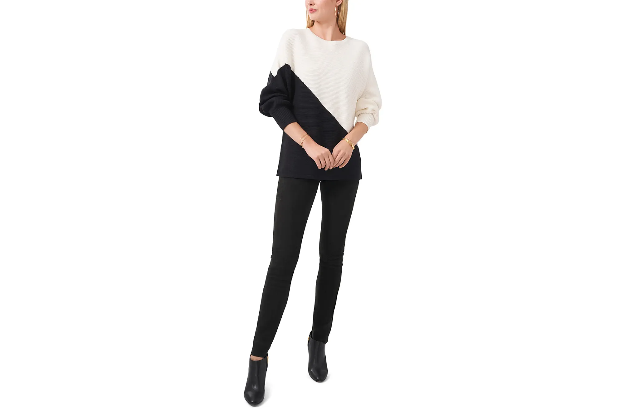 Vince Camuto Asymmetric Colorblock Cotton Blend Sweater