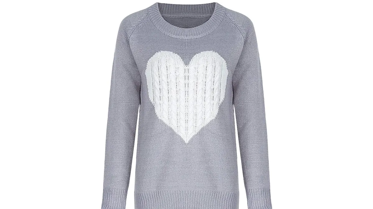 shermie Women's Pullover Long Sleeve Crewneck Heart Knit Sweater