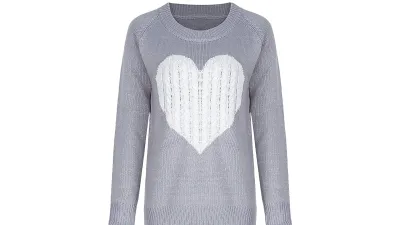 shermie Women's Pullover Long Sleeve Crewneck Heart Knit Sweater