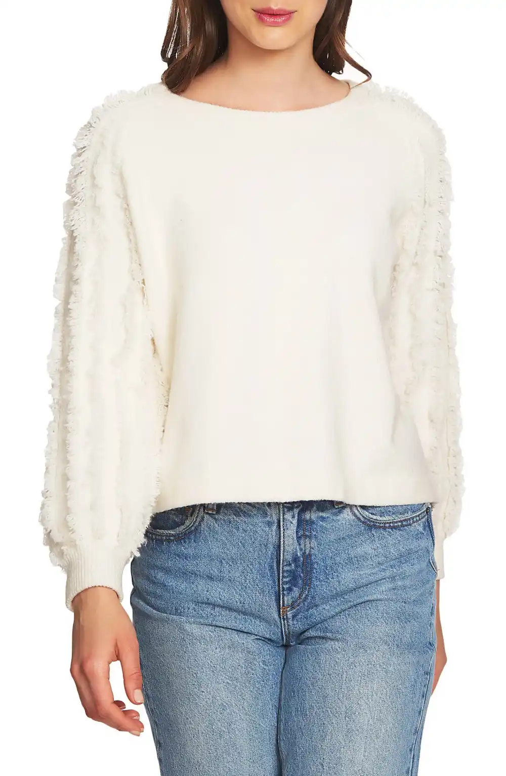 1.STATE Fringe Sleeve Sweater