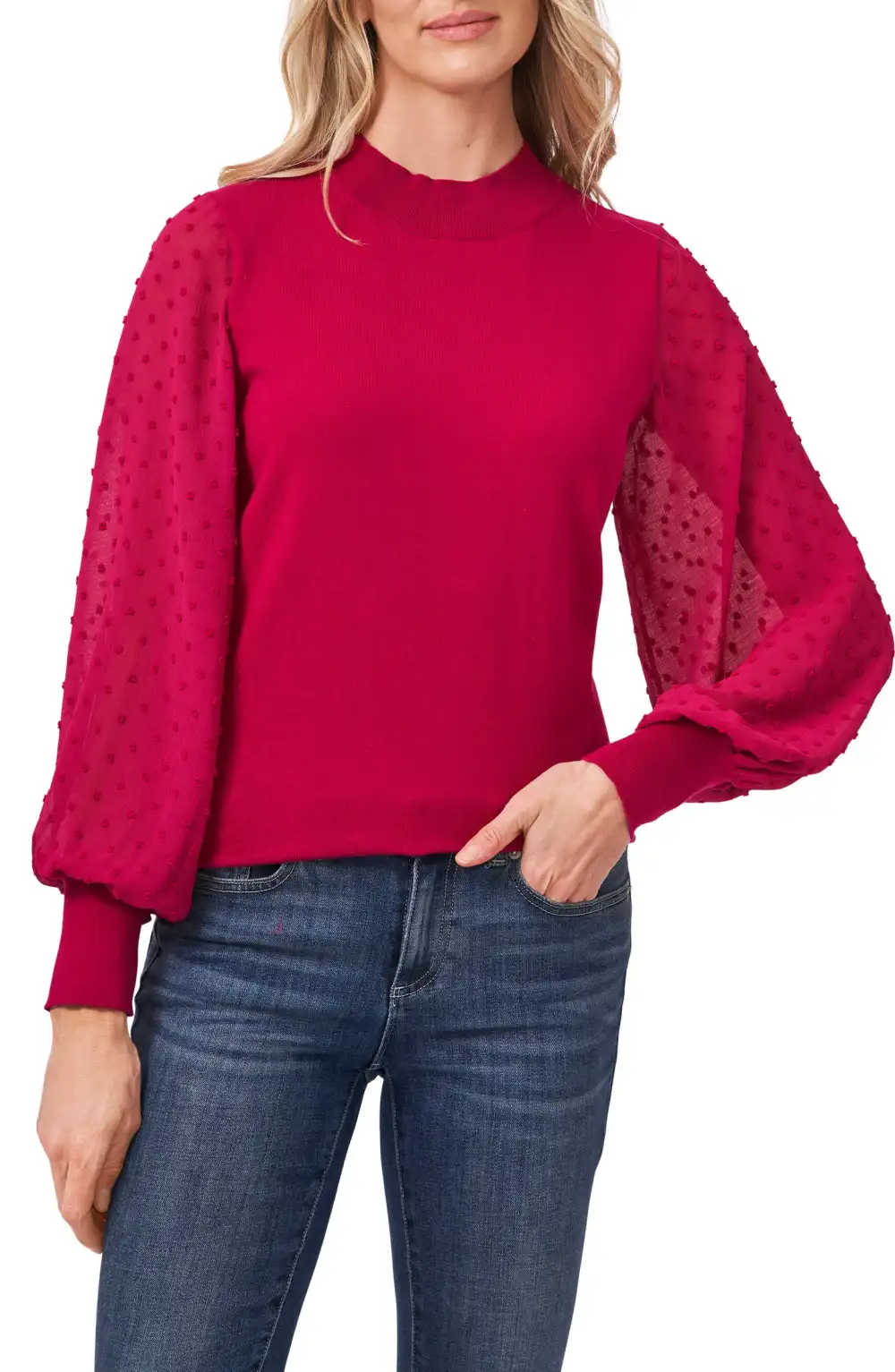 Cece Clip Dot Sleeve Sweater