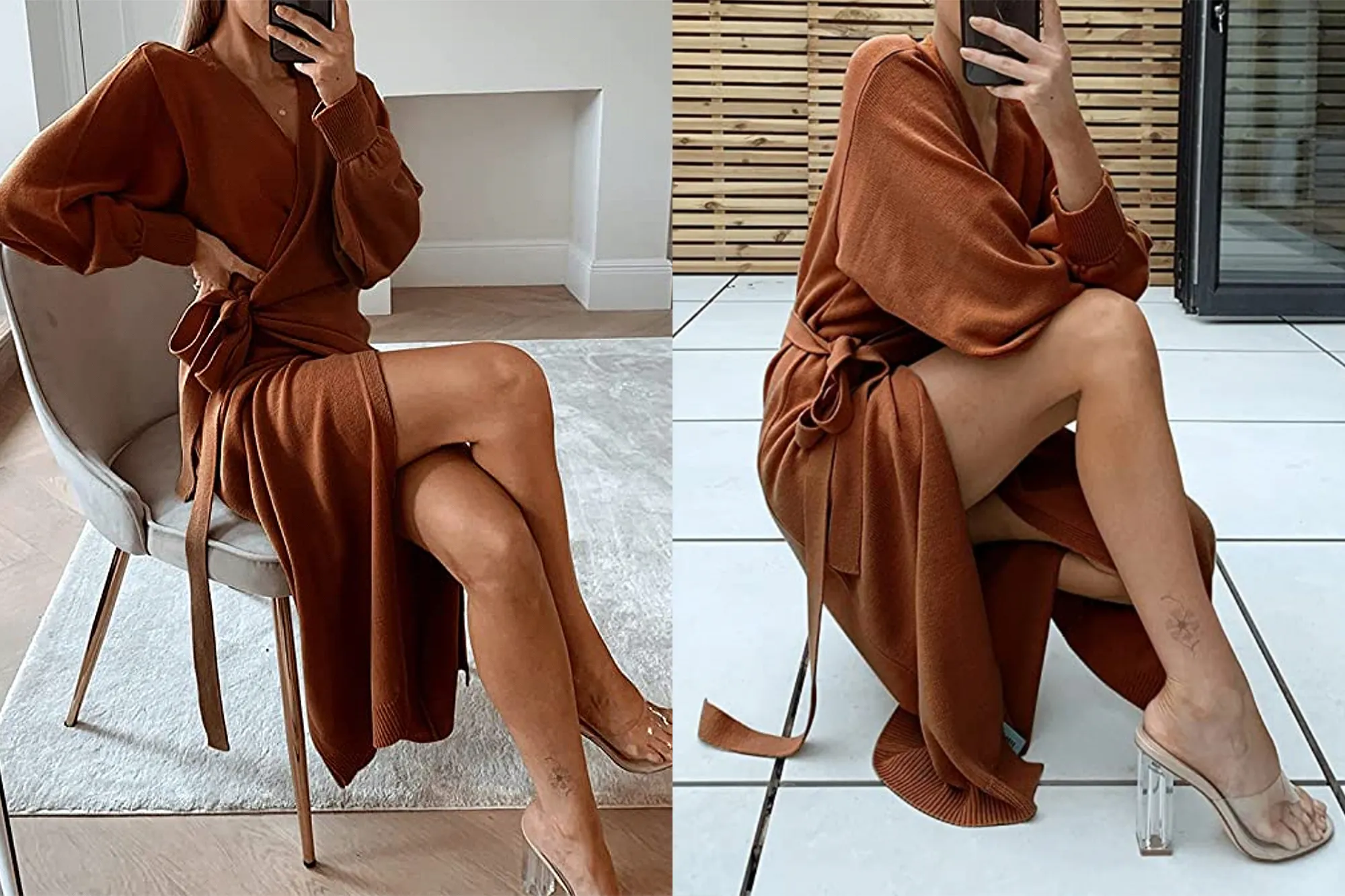 EXLURA Women's Knit Sweater Wrap Maxi Dress