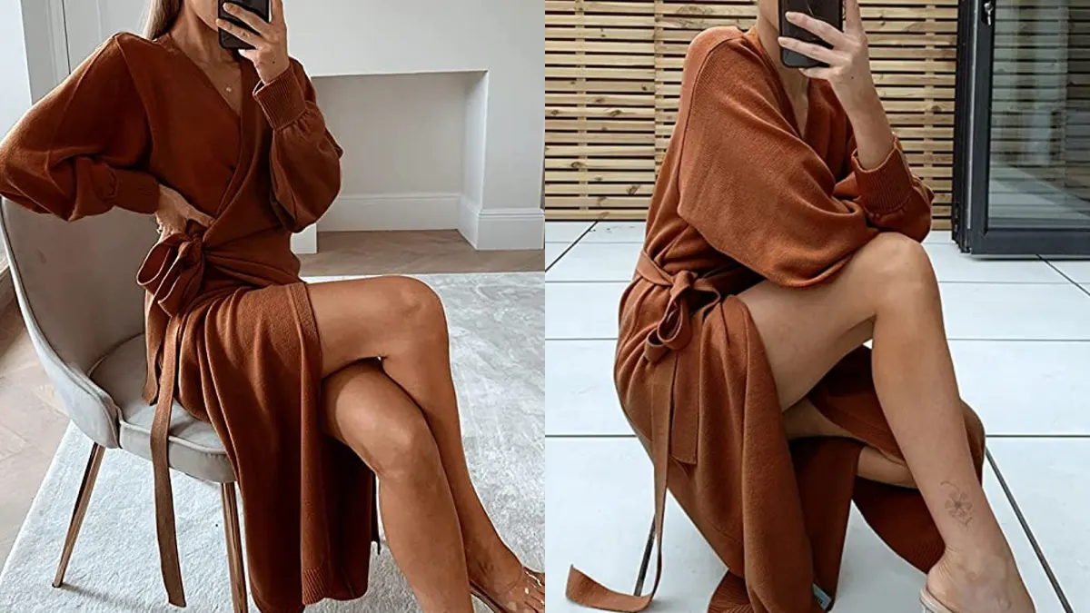 EXLURA Women's Knit Sweater Wrap Maxi Dress