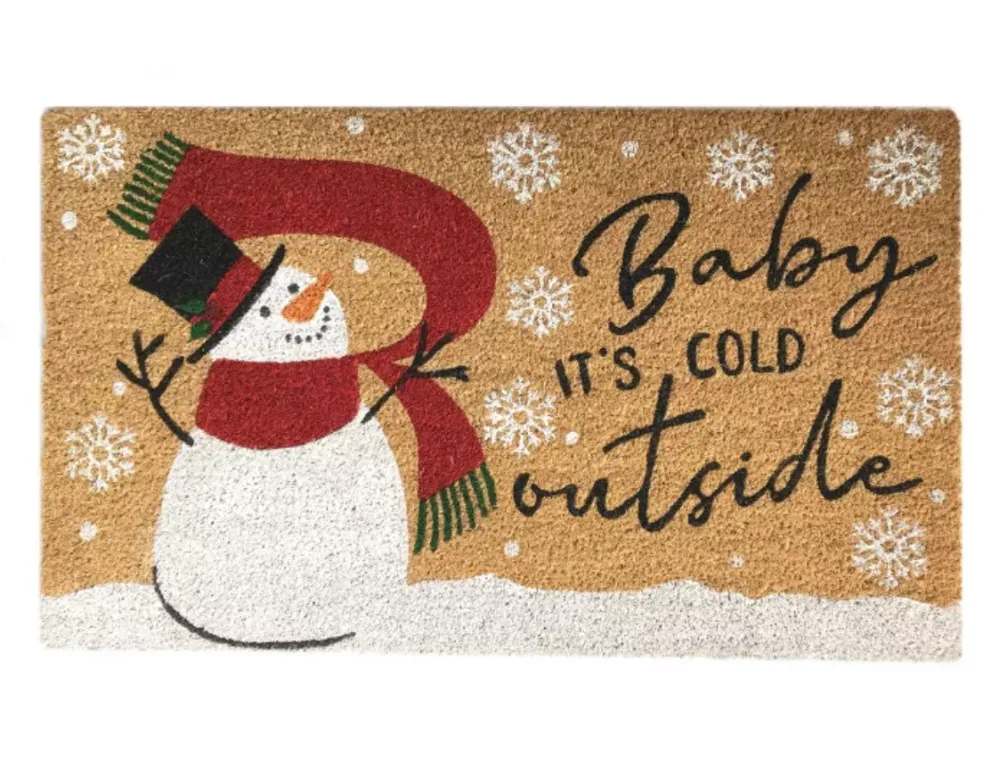 Farmhouse Living Snowman Baby It's Cold Outside Winter Holiday Coir Doormat