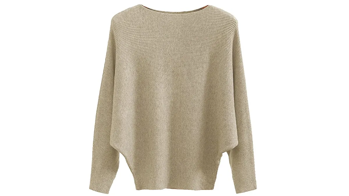 GABERLY Boat Neck Batwing Sleeve Dolman Knitted Sweater