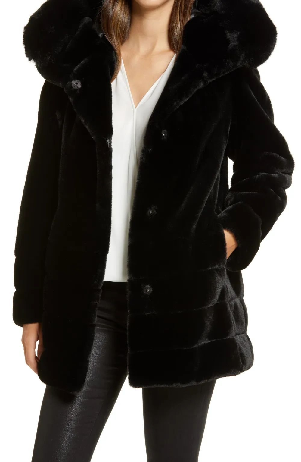 Gallery Hooded Faux Fur Coat