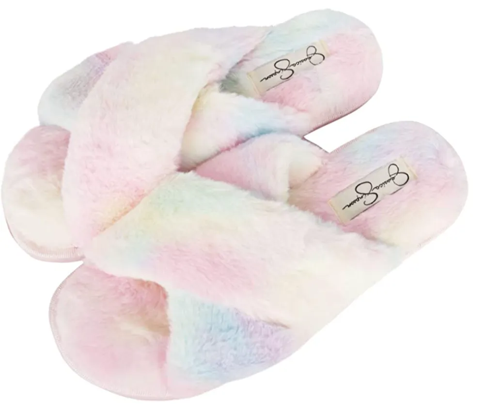 Jessica Simpson Women's Cross Band Plush Slide-on House Slippers