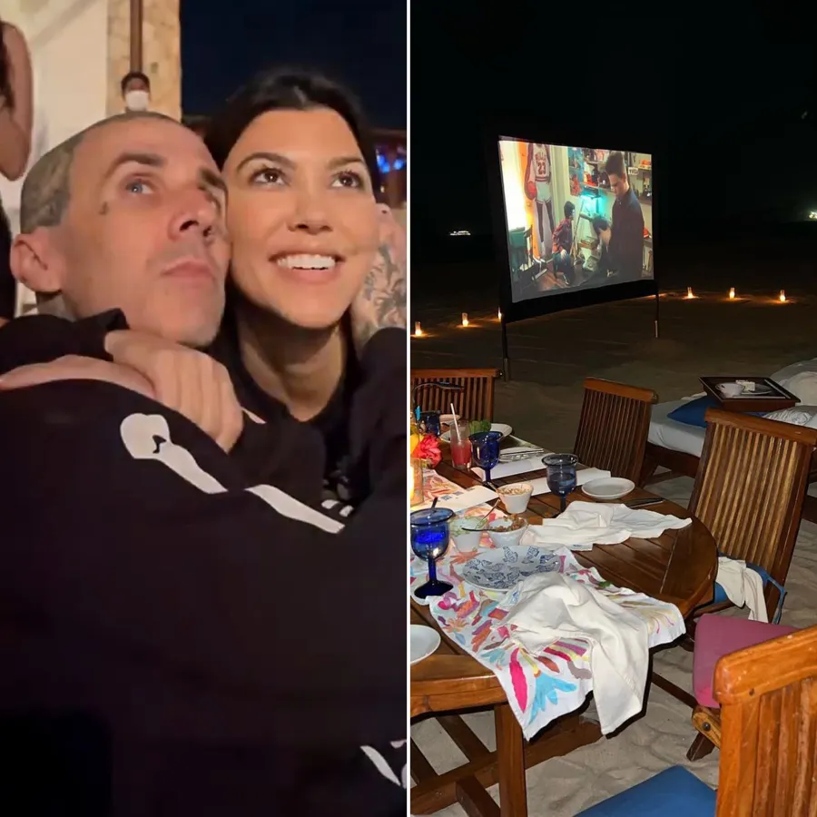 Movie Night! Kourtney K., Travis Barker Watch Holiday Films on the Beach