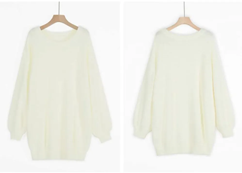 Meenew Women's Furry Crewneck Oversized Pullover Sweater Dress