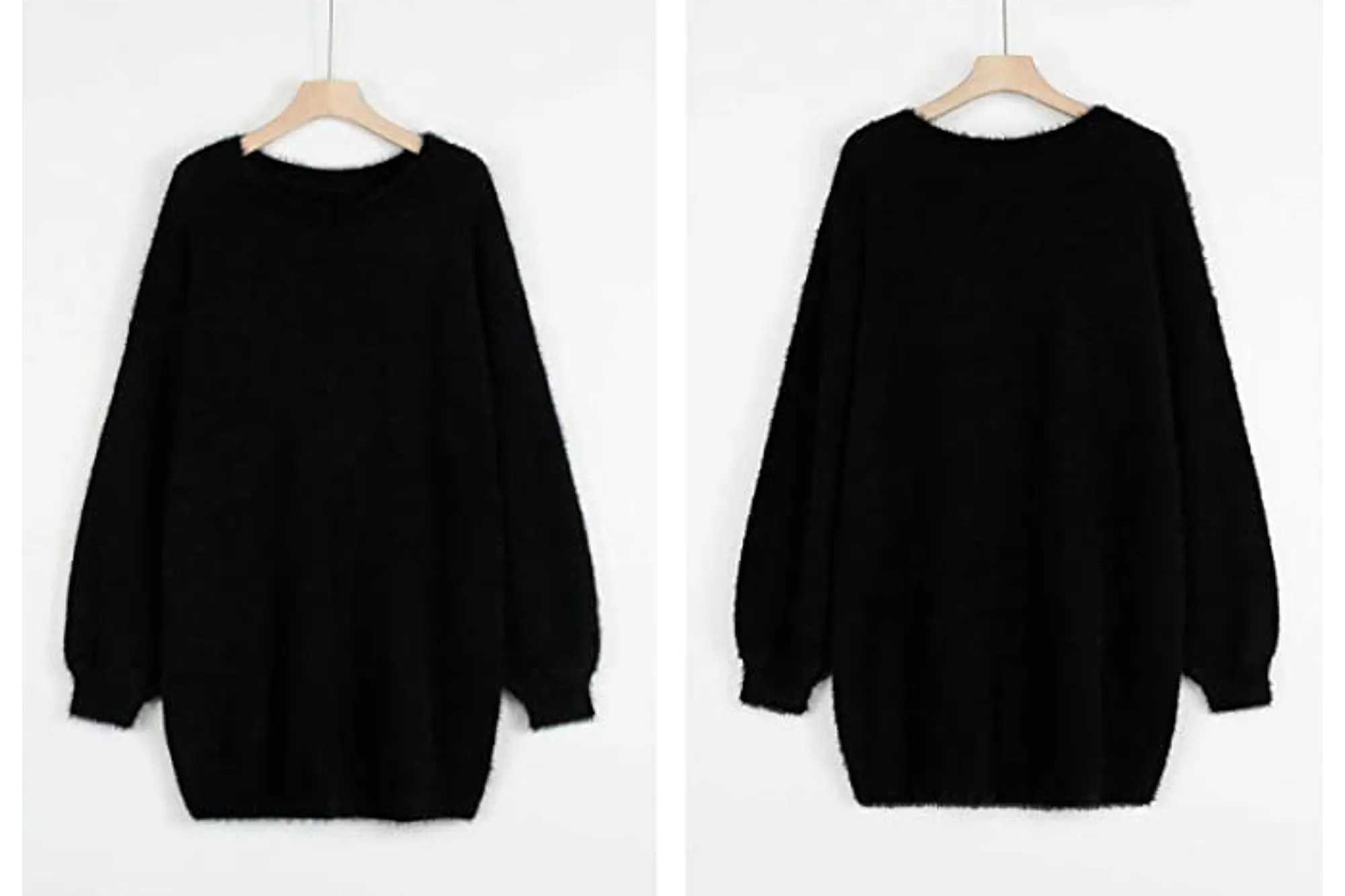 Meenew Women's Furry Crewneck Oversized Pullover Sweater Dress