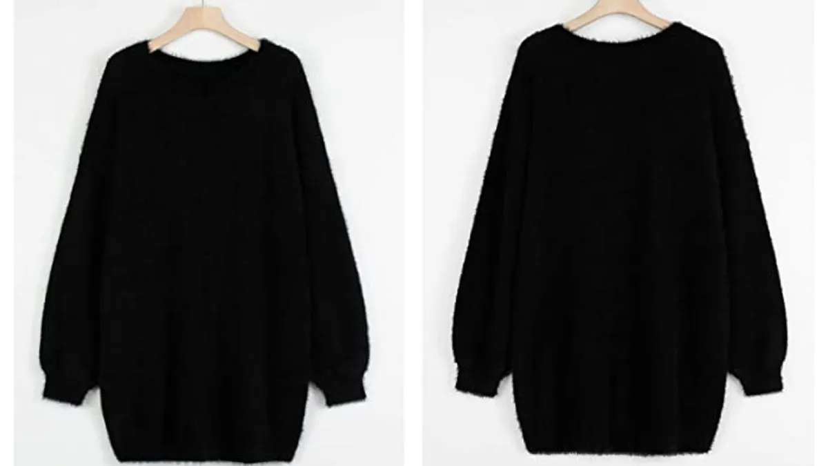 Meenew Women's Furry Crewneck Oversized Pullover Sweater Dress
