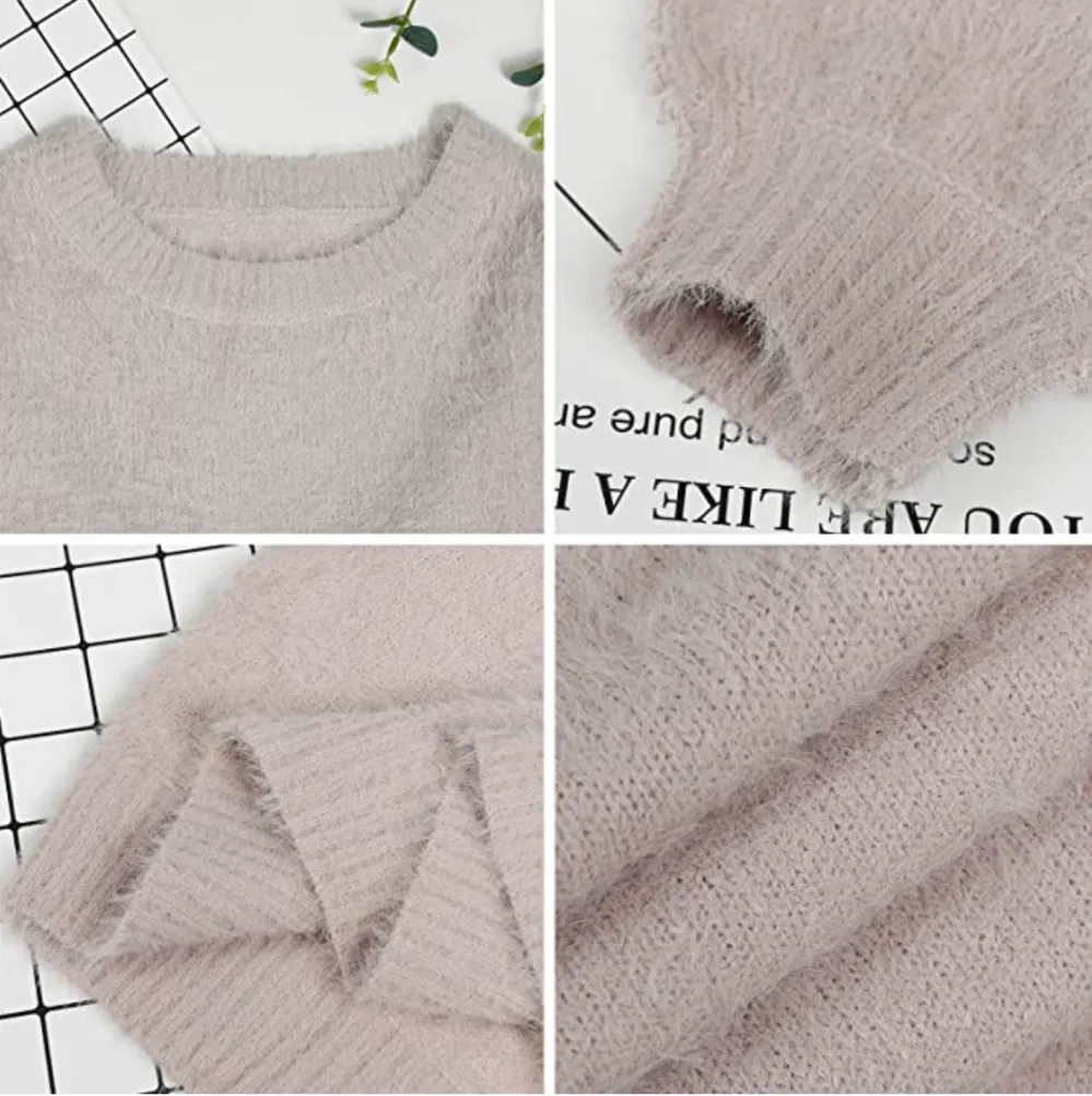 Meenew Women's Furry Crewneck Oversized Pullover Sweater Dress