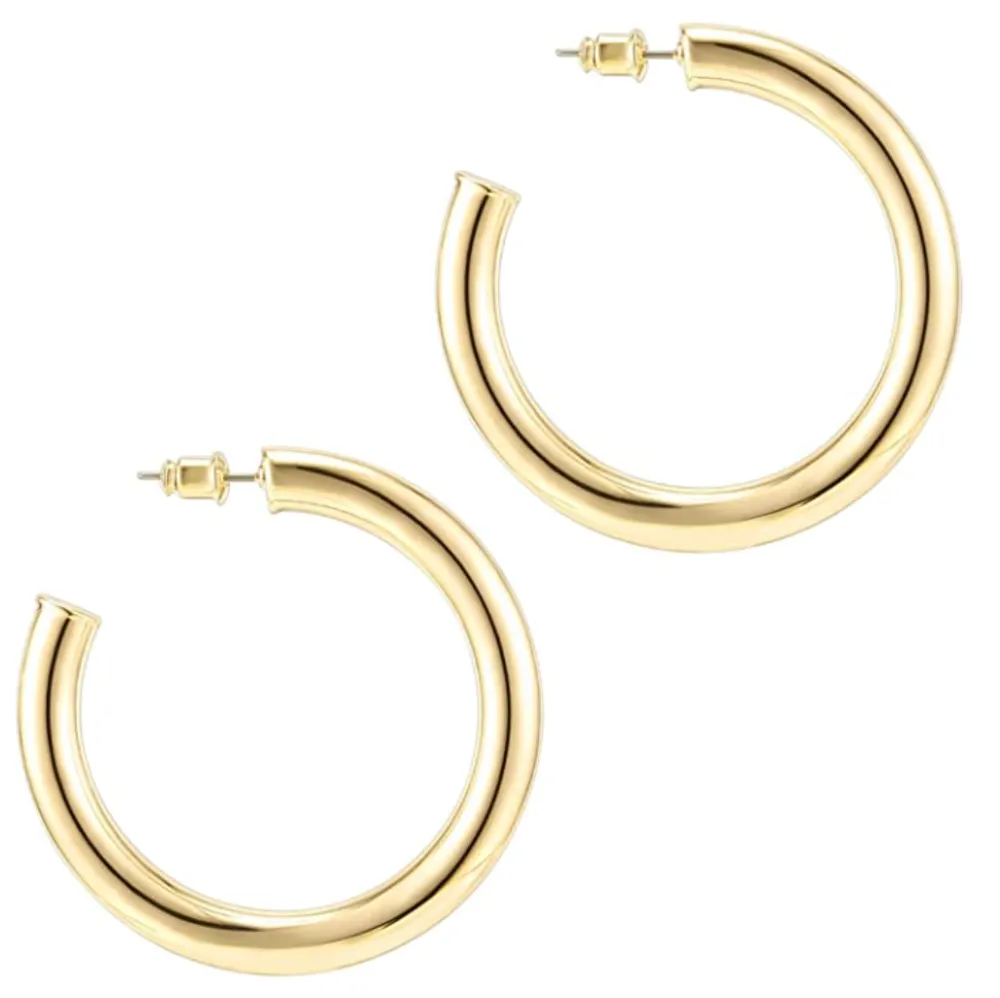 PAVOI 14K Gold Colored Lightweight Chunky Open Hoops