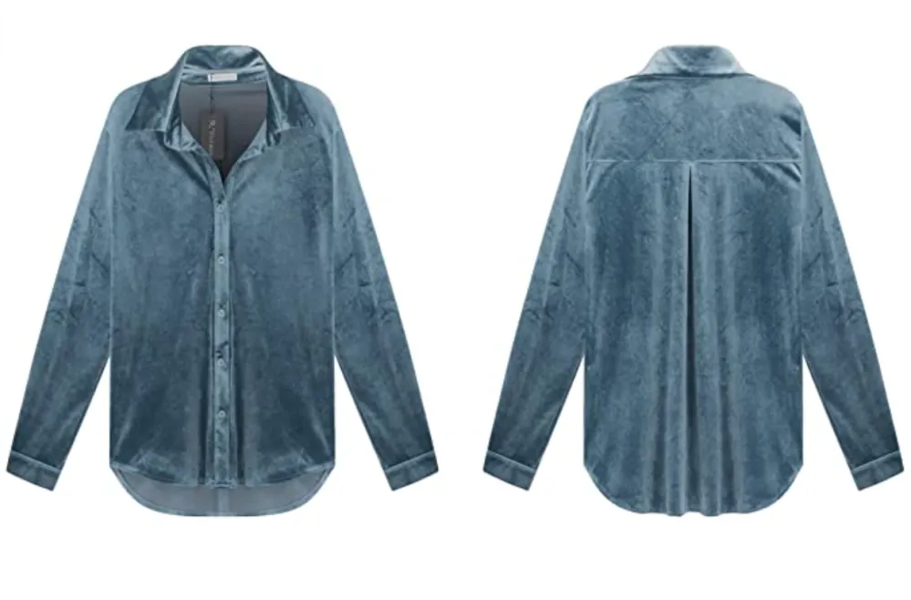 R.Vivimos Women's Winter Velvet Long Sleeve Button Down Top
