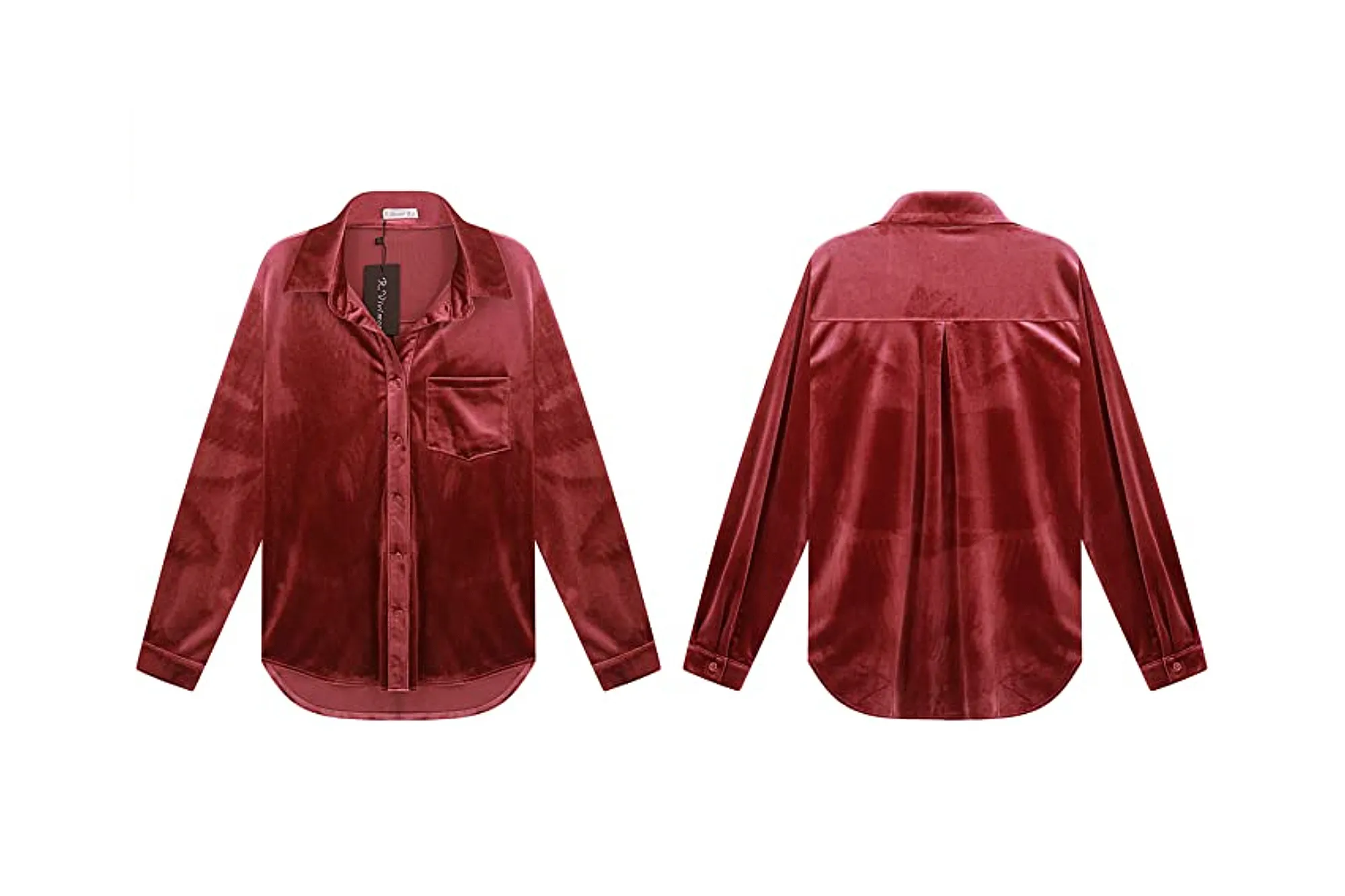 R.Vivimos Women's Winter Velvet Long Sleeve Button Down Top