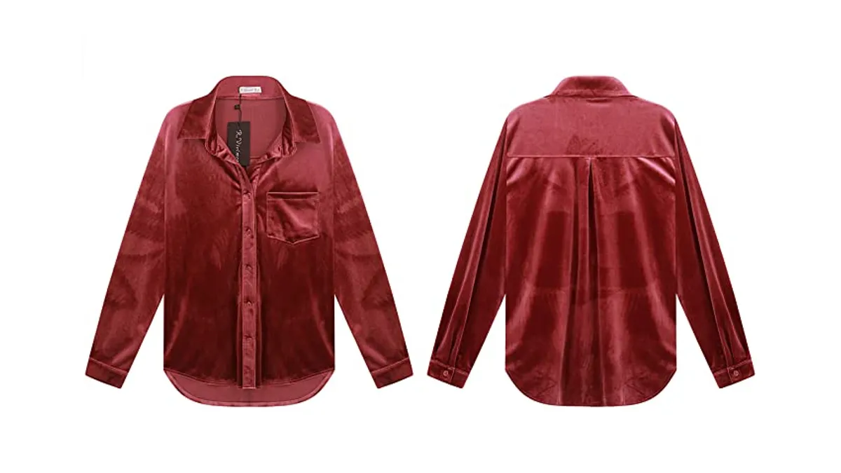 R.Vivimos Women's Winter Velvet Long Sleeve Button Down Top
