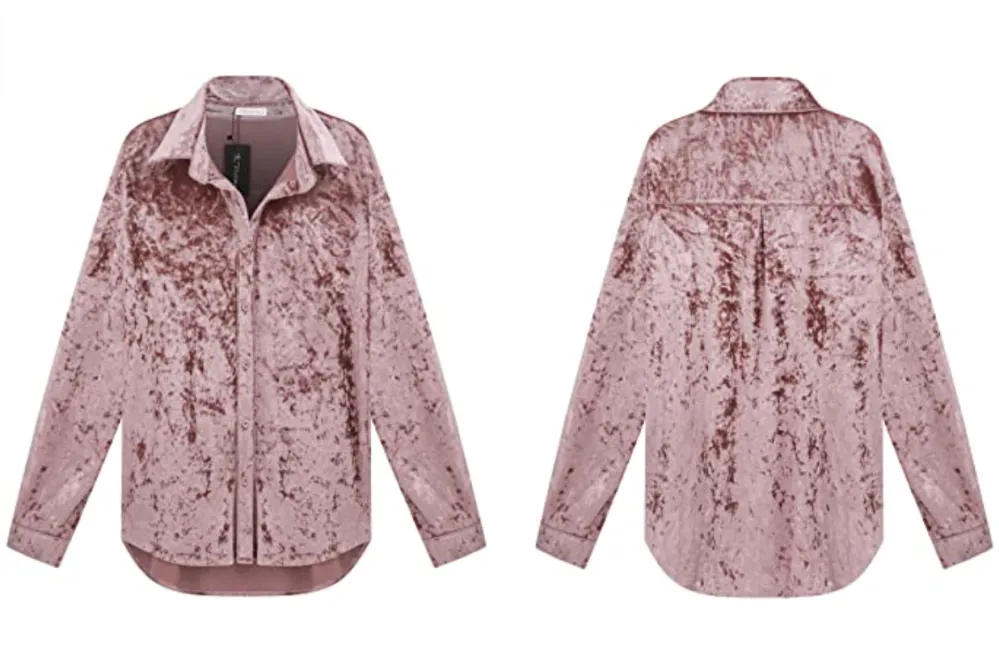 R.Vivimos Women's Winter Velvet Long Sleeve Button Down Top