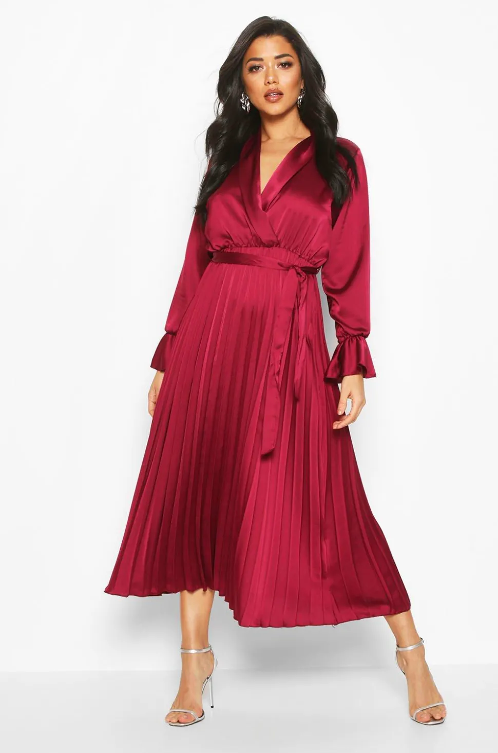 Satin Pleated Midaxi Dress