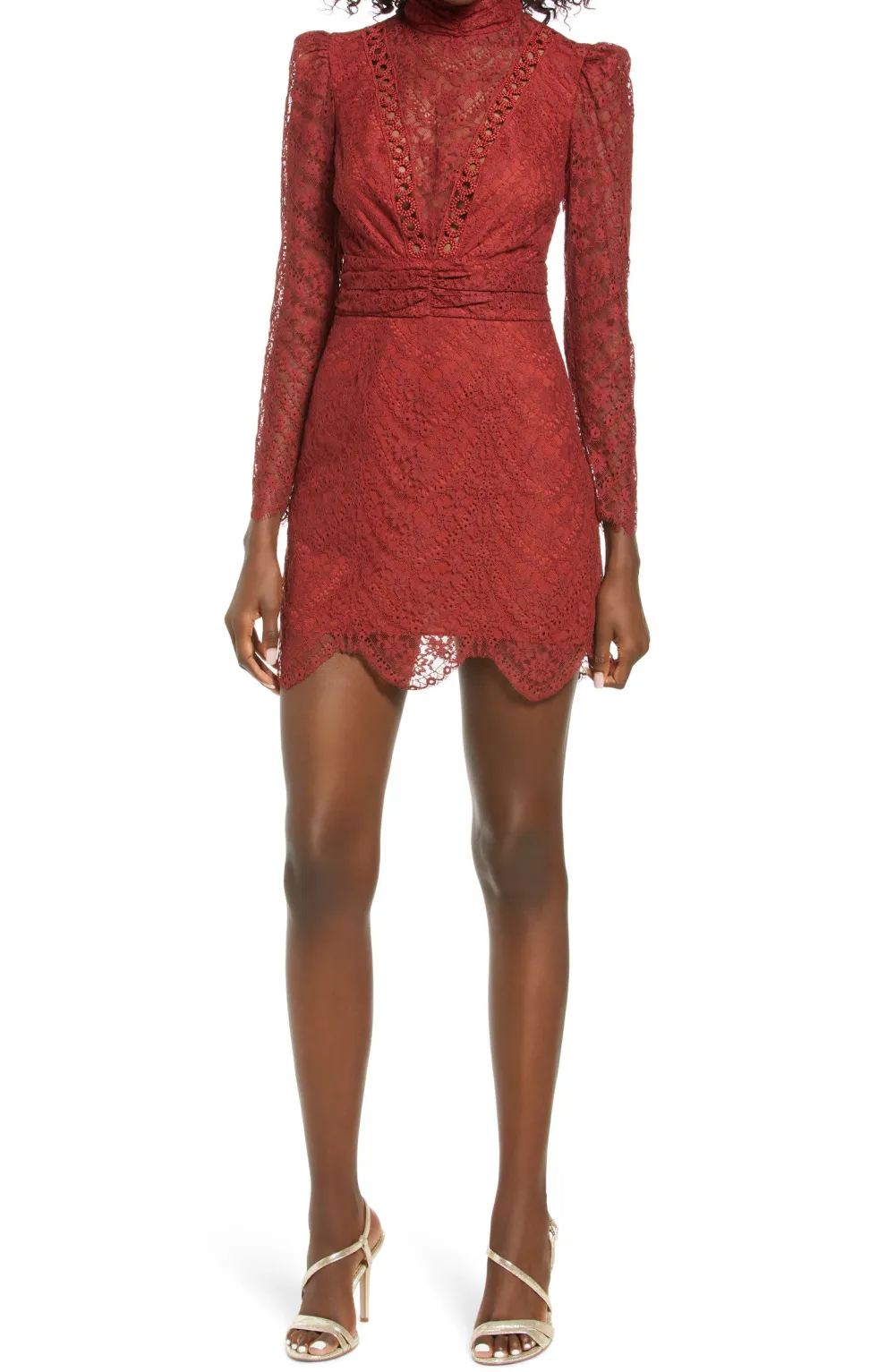 Saylor Celia Lace Long Sleeve Cotton Blend Cocktail MInidress