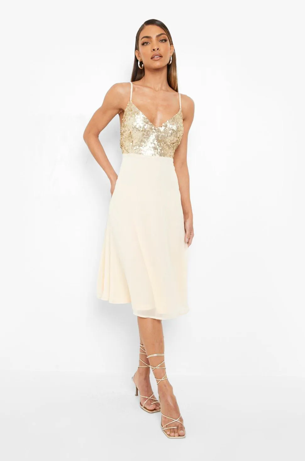 Strappy Sequin Midi Skater Dress