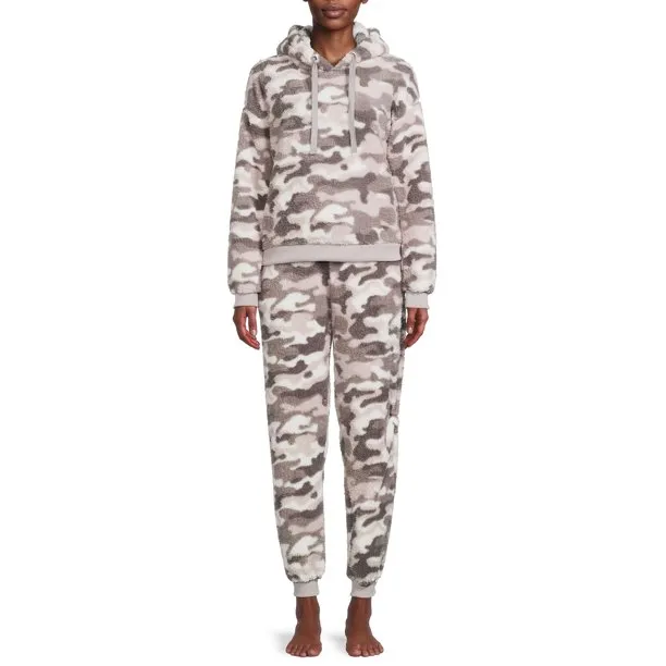 The Cozy Corner Women's Hooded Faux Sherpa Top & Bottom Pajama Set