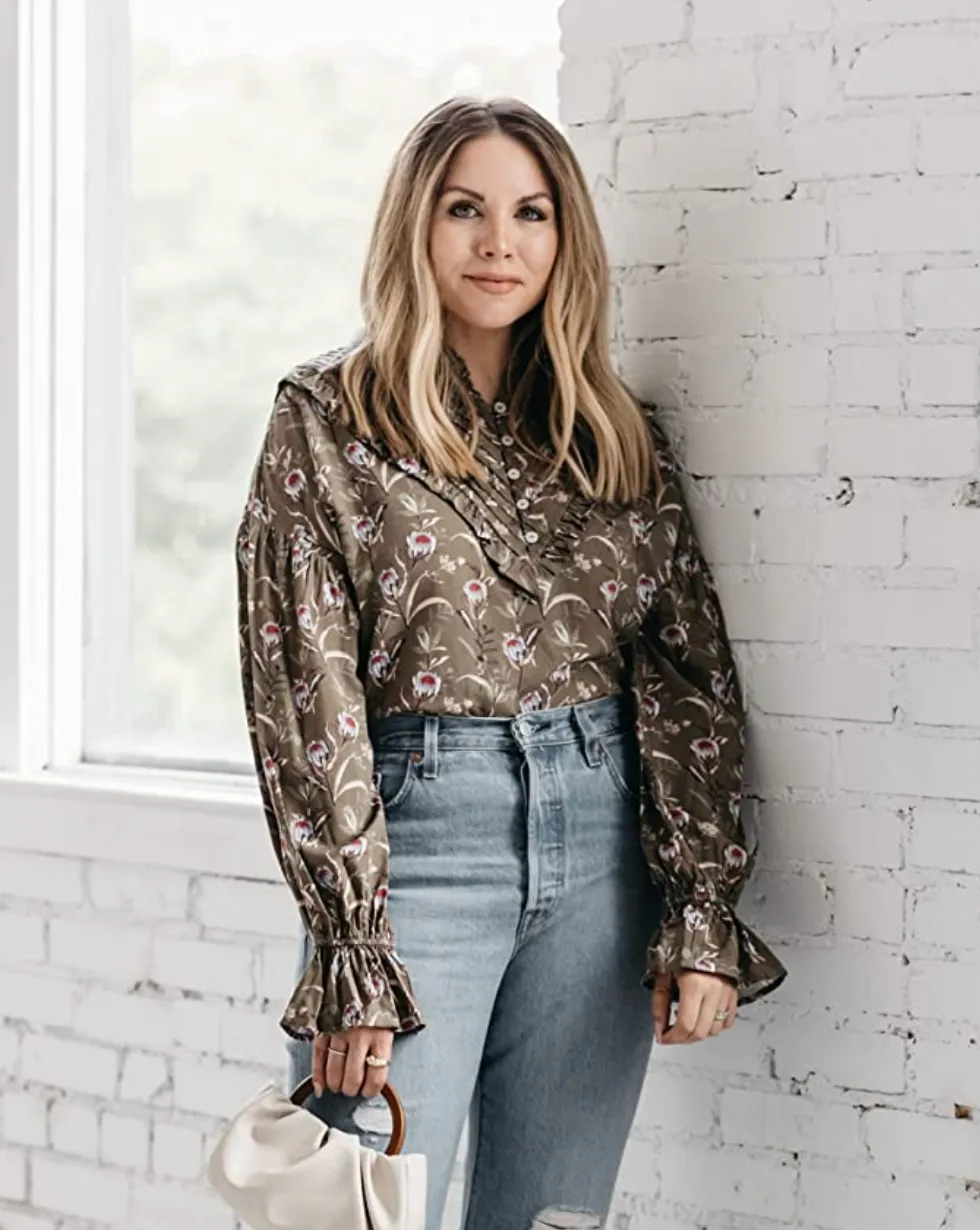 The Drop Women's Olive Floral Pintuck Ruffle Blouse by @ashleyrobertson