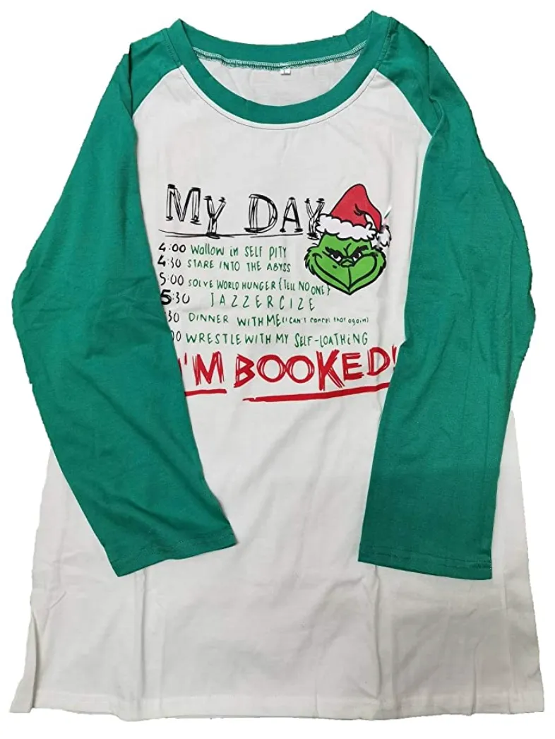Top Take Women Christmas Grinch I'm Booked Baseball T-Shirt
