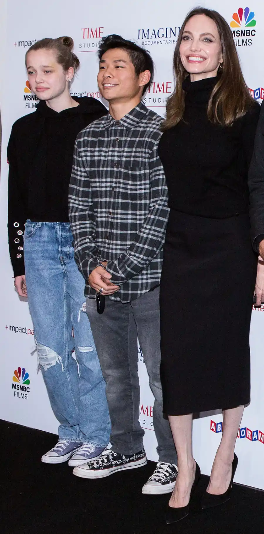 Woman in Black Angelina Jolie Brings Shiloh and Pax to Paper and Glue Documentary Premiere