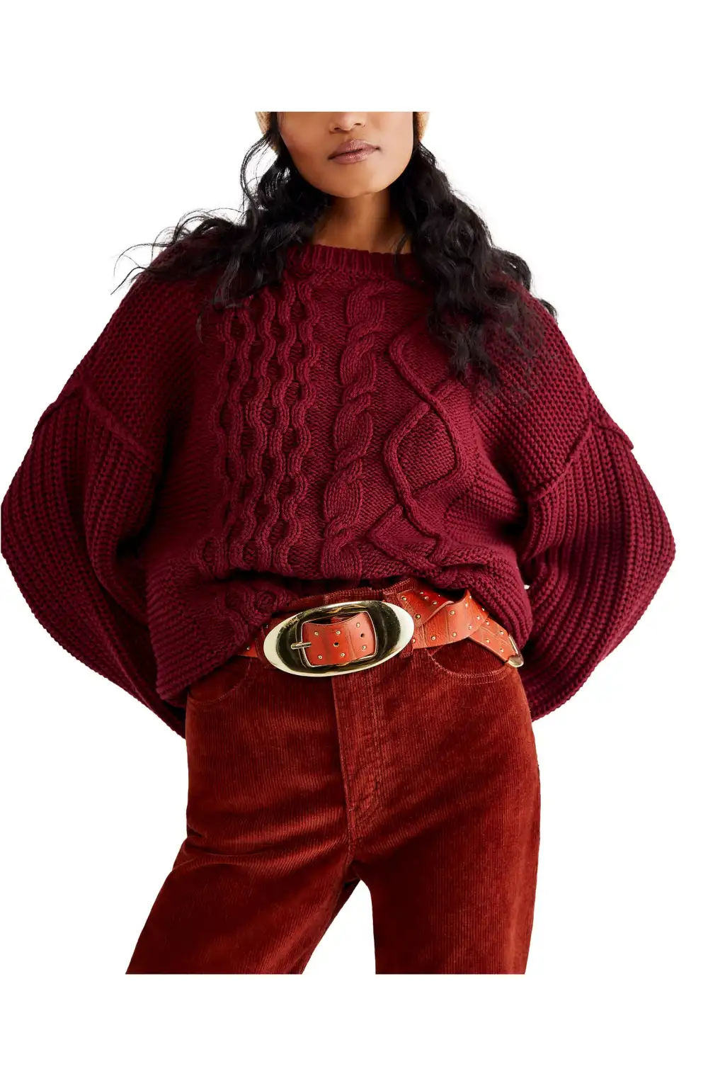 Free People Dream Cable Crewneck Sweater